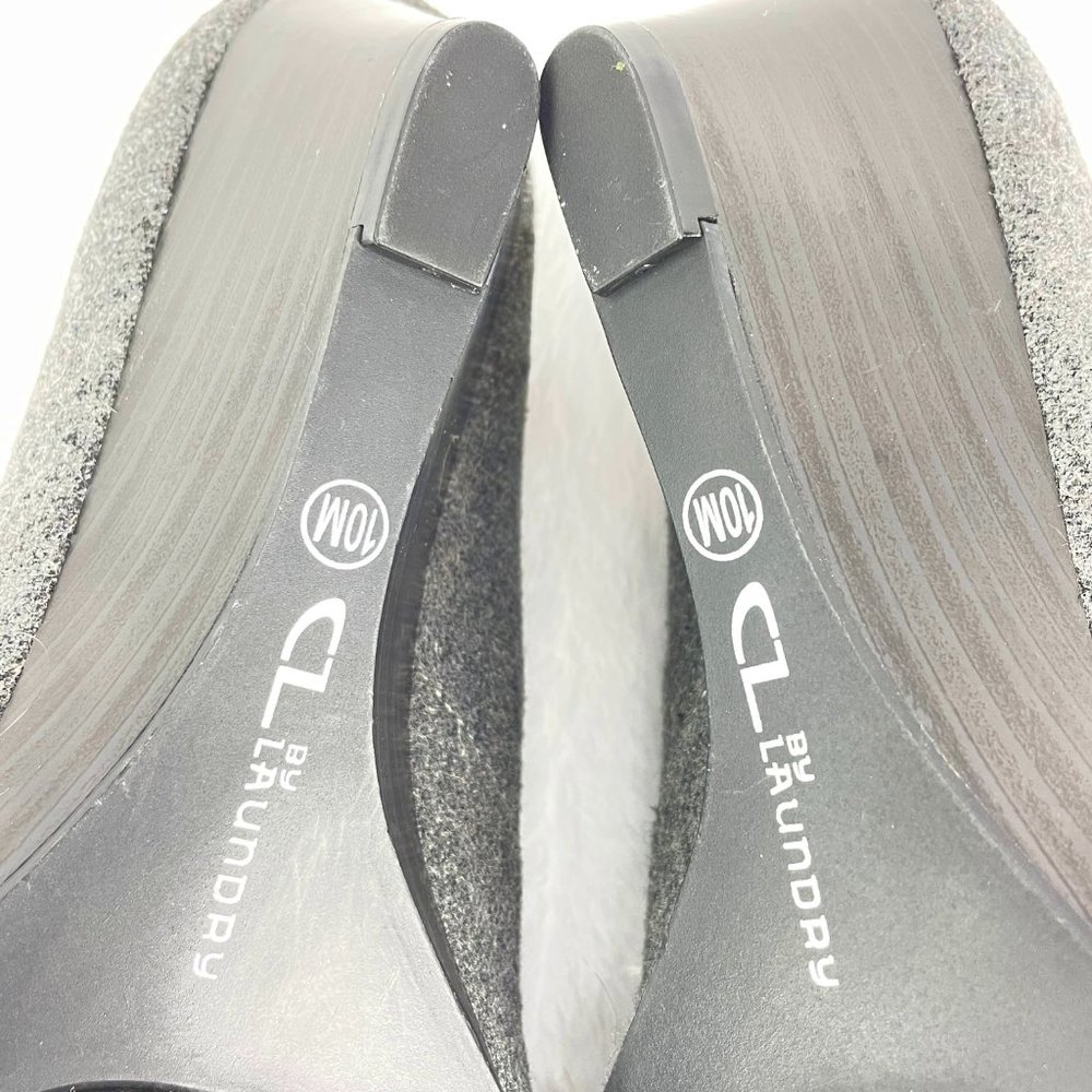 NEW! CL by LAUNDRY gray fabric wedge w/ black patent accent on toe cap SZ 10 - Picture 11 of 12